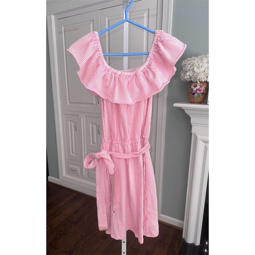 Michael Kors Women's Pink Striped Off-The-Shoulder Mini Dress M Preppy‎ Stretchy